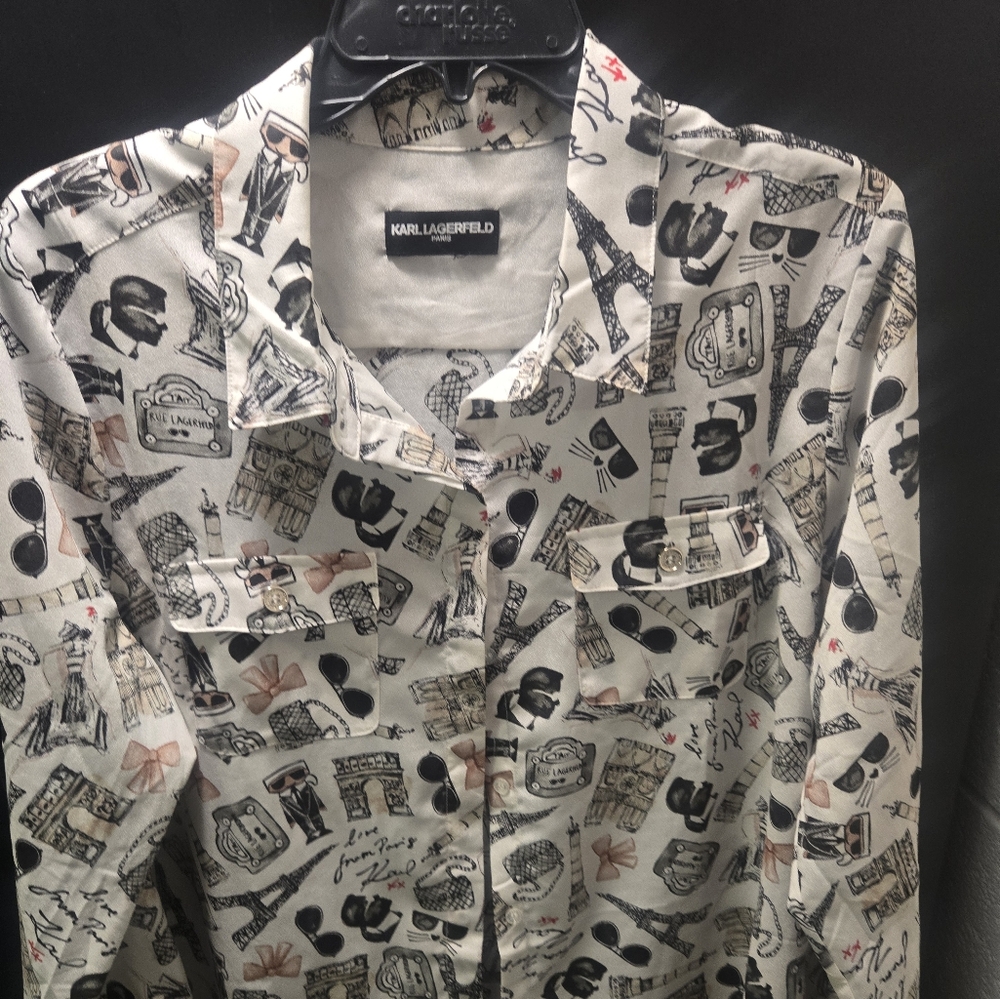 Karl Lagerfeld Graphic Print Shirt in White and Black